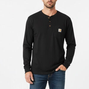 Carhartt Henley T Shirt Mens Sz Large Black Logo Pocket Casual Outdoor Workwear